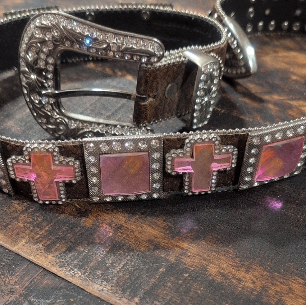 Embellished Pink and Silver Women's Belt